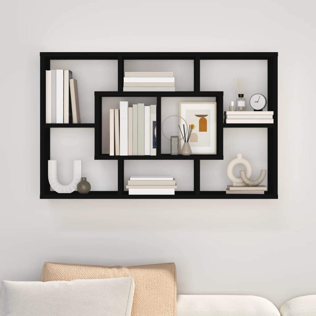 Scaffale a Parete Nero 85x16x52,5 cm in Legno Multistrato - homemem39