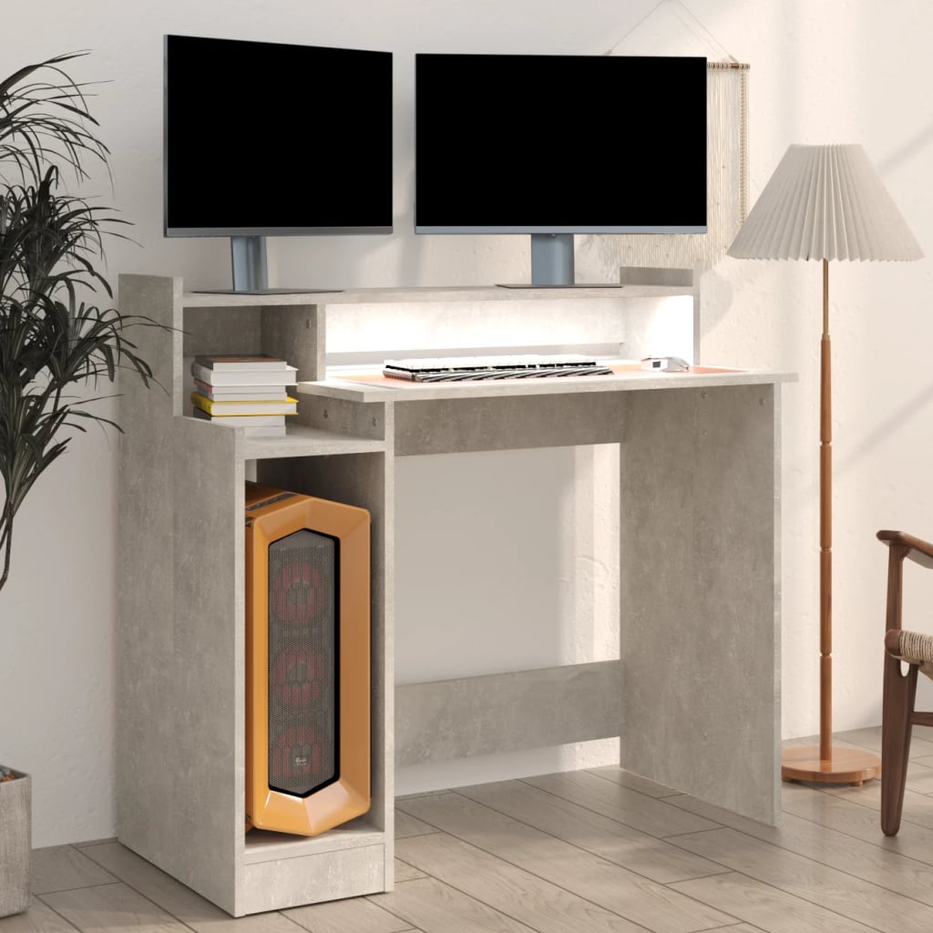 Scrivania con Luci LED Grigio Cemento 97x45x90cm in Multistrato - homemem39
