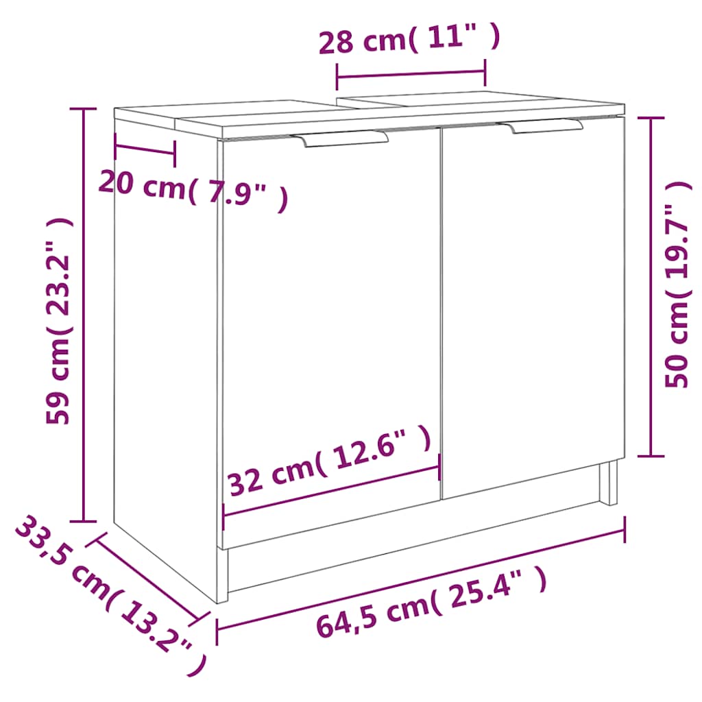Armadietto da Bagno Bianco 64,5x33,5x59 cm in Legno Multistrato | homemem39