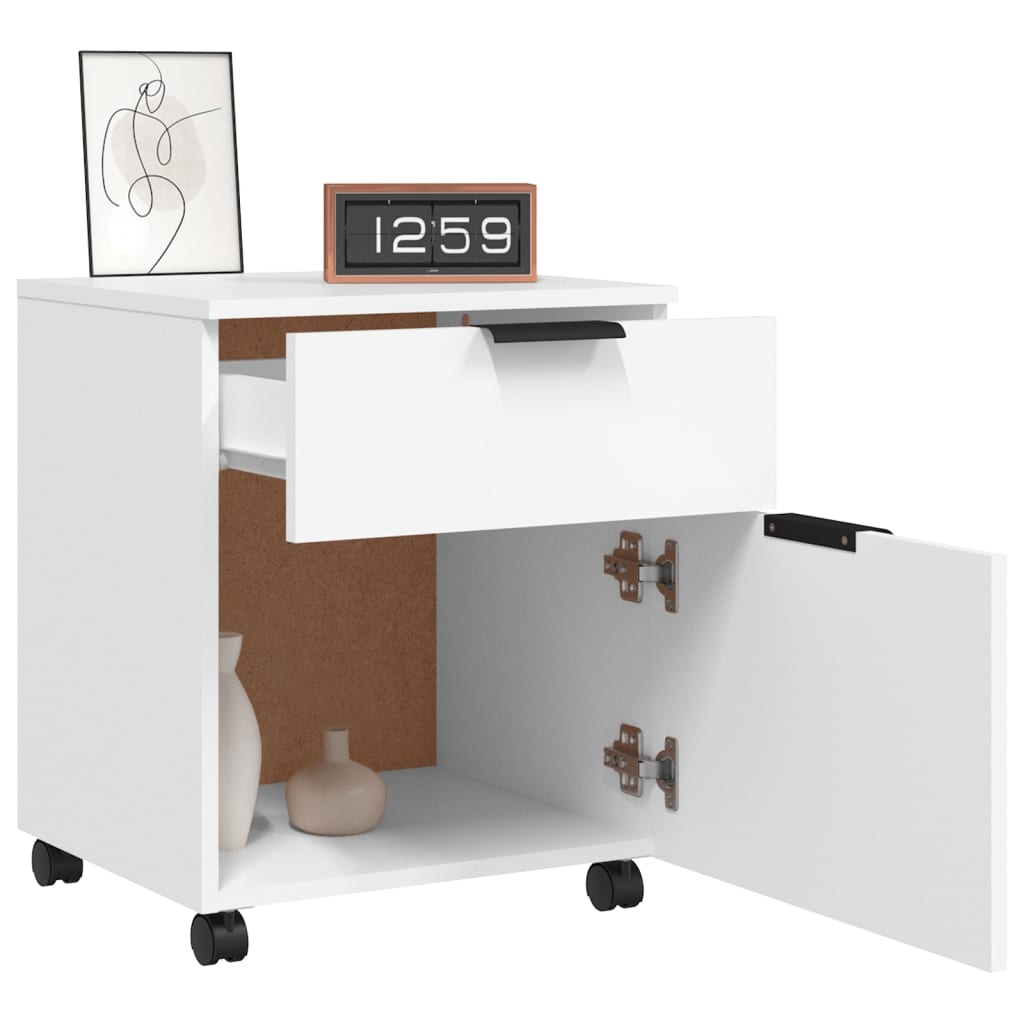 Schedario con Ruote Bianco 45x38x54 cm Legno Multistrato - homemem39