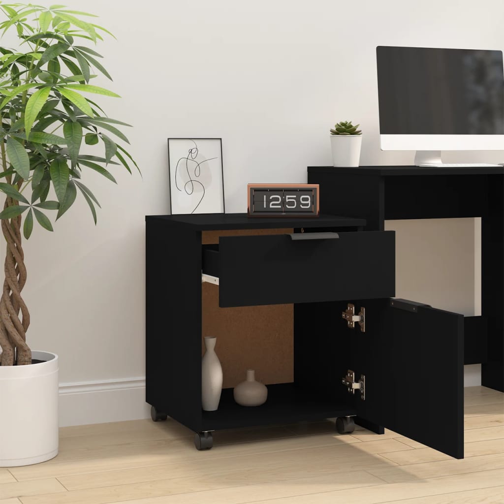 Schedario con Ruote Nero 45x38x54 cm in Legno Multistrato - homemem39