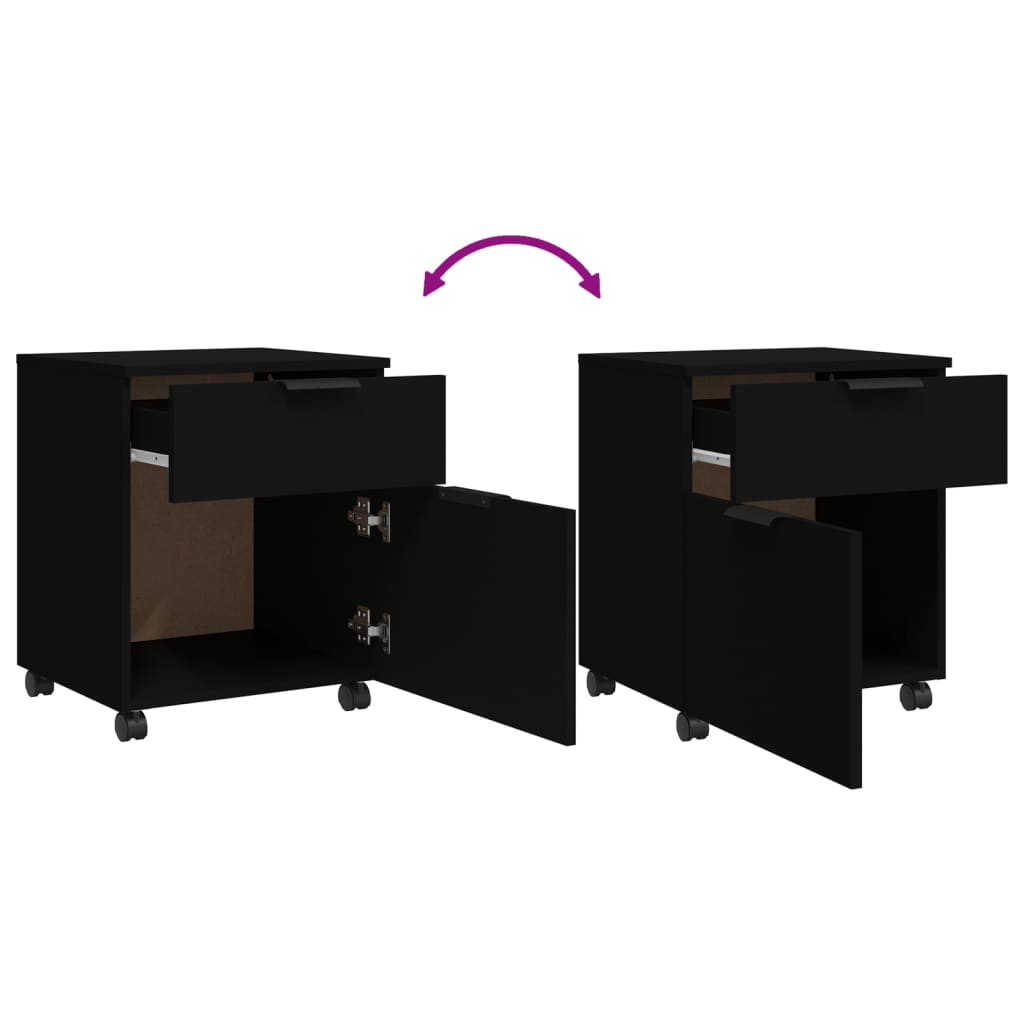 Schedario con Ruote Nero 45x38x54 cm in Legno Multistrato - homemem39