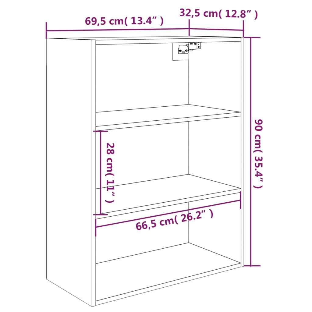 Armadietto Pensile a Parete Rovere Sonoma 69,5x32,5x90 cm | homemem39