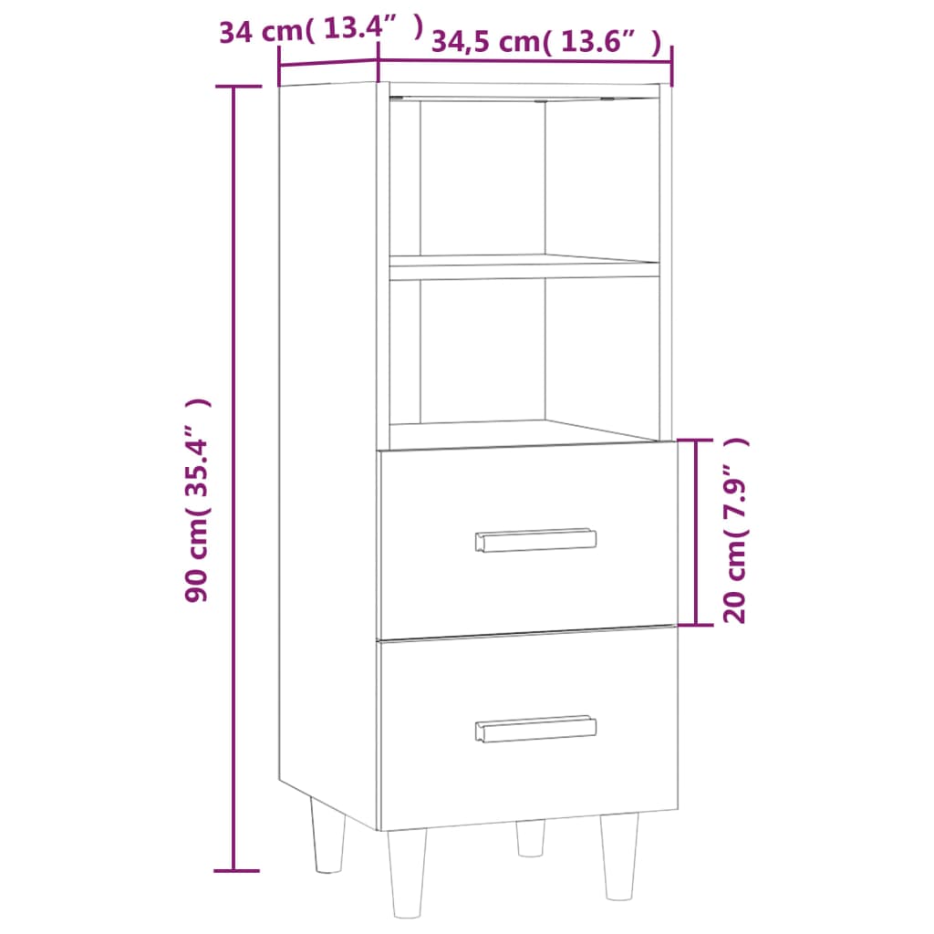 Credenza Grigio Cemento 34,5x34x90 cm in Legno Multistrato