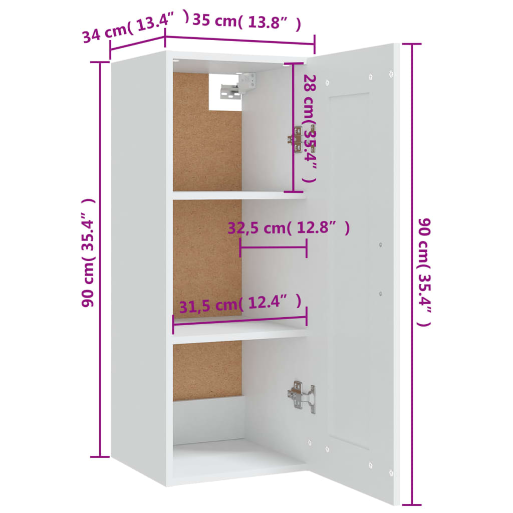 Armadietto a Muro Bianco 35x34x90 cm in Legno Multistrato - homemem39