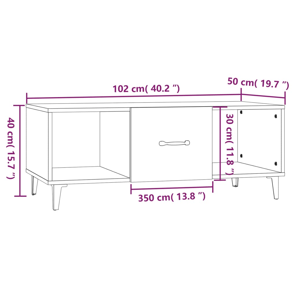 Tavolino da Salotto Rovere Sonoma 102x50x40cm Legno Multistrato | homemem39