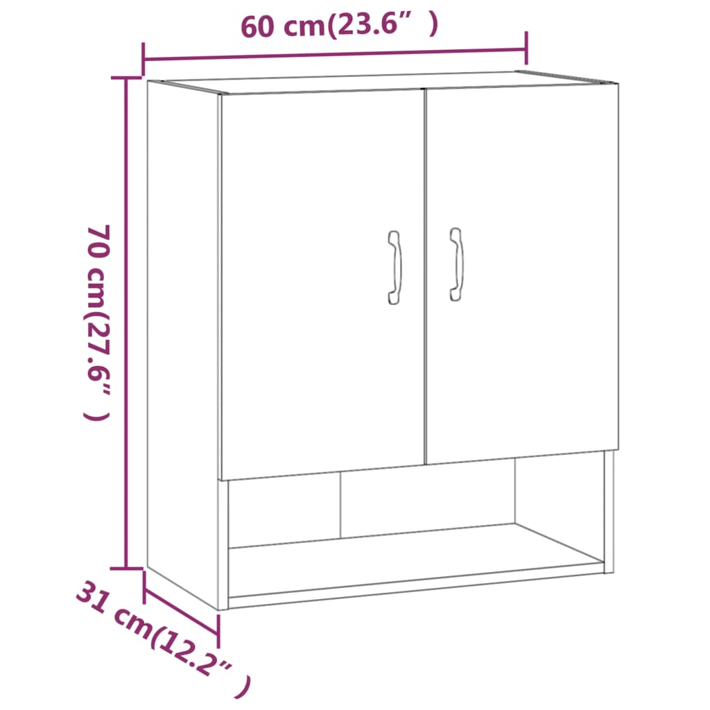 Armadietto a Muro Bianco 60x31x70 cm in Legno Multistrato | homemem39