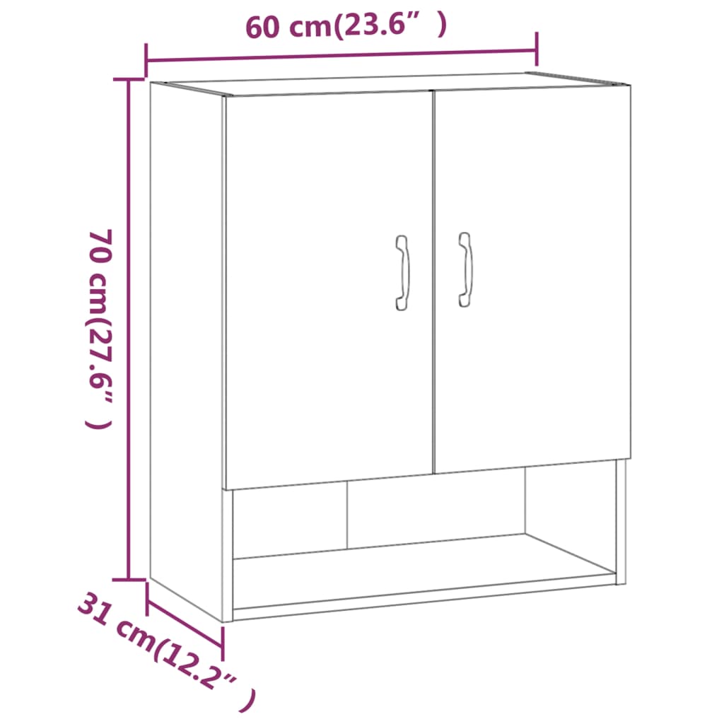 Armadietto a Muro Grigio Cemento 60x31x70 cm Legno Multistrato | homemem39
