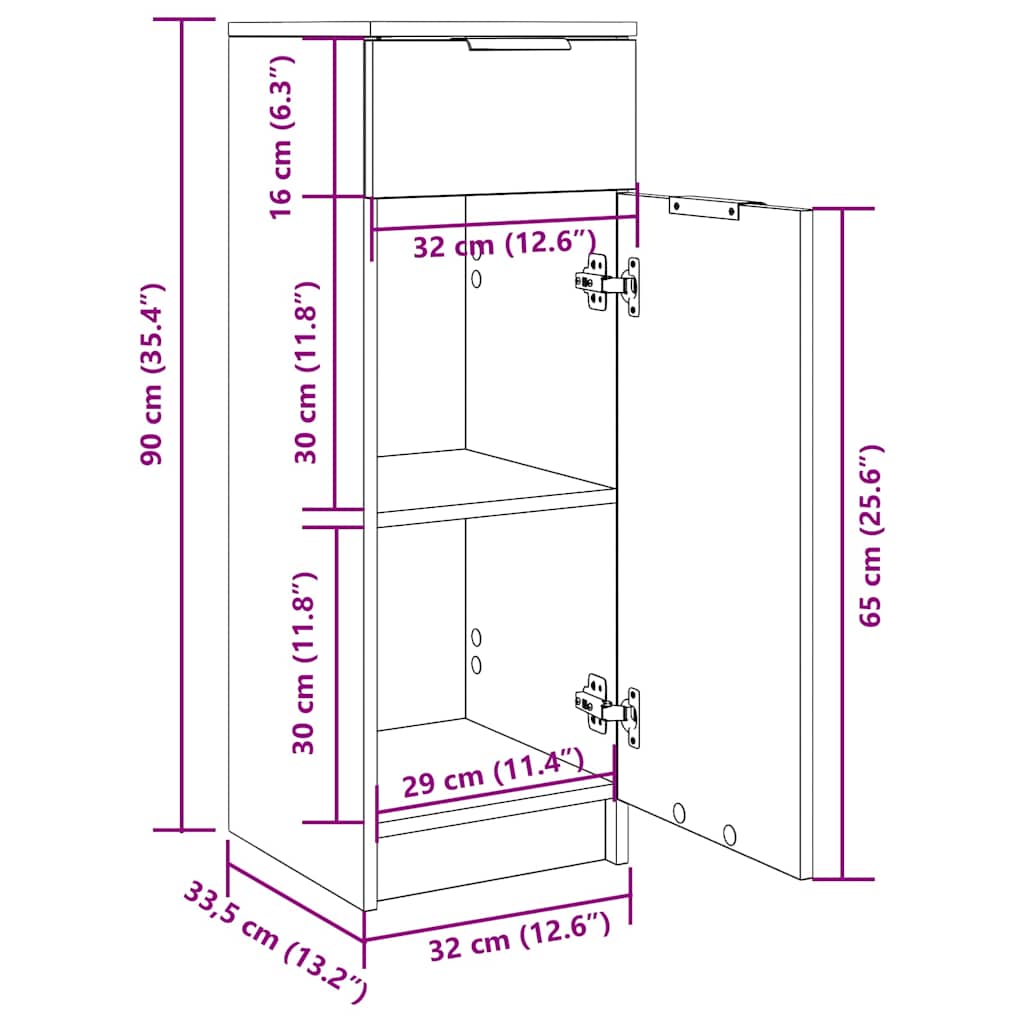 Armadietto Bagno Rovere Fumo 32x34x90 cm in Legno Multistrato - homemem39