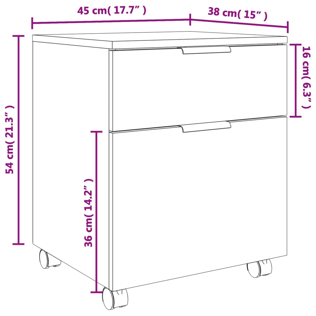 Schedario con Ruote Marrone Rovere 45x38x54cm Legno Multistrato | homemem39