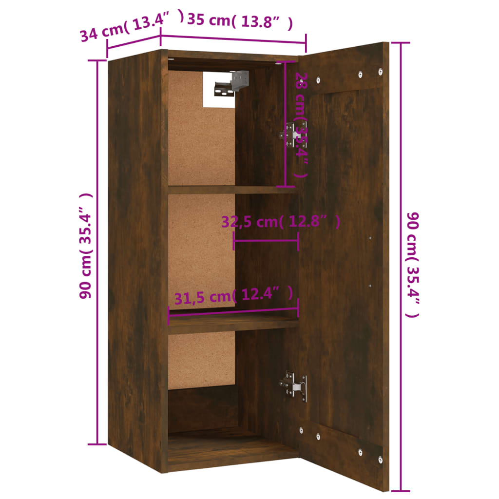 Mobile Pensile Rovere Fumo 35x34x90 cm in Legno Multistrato - homemem39
