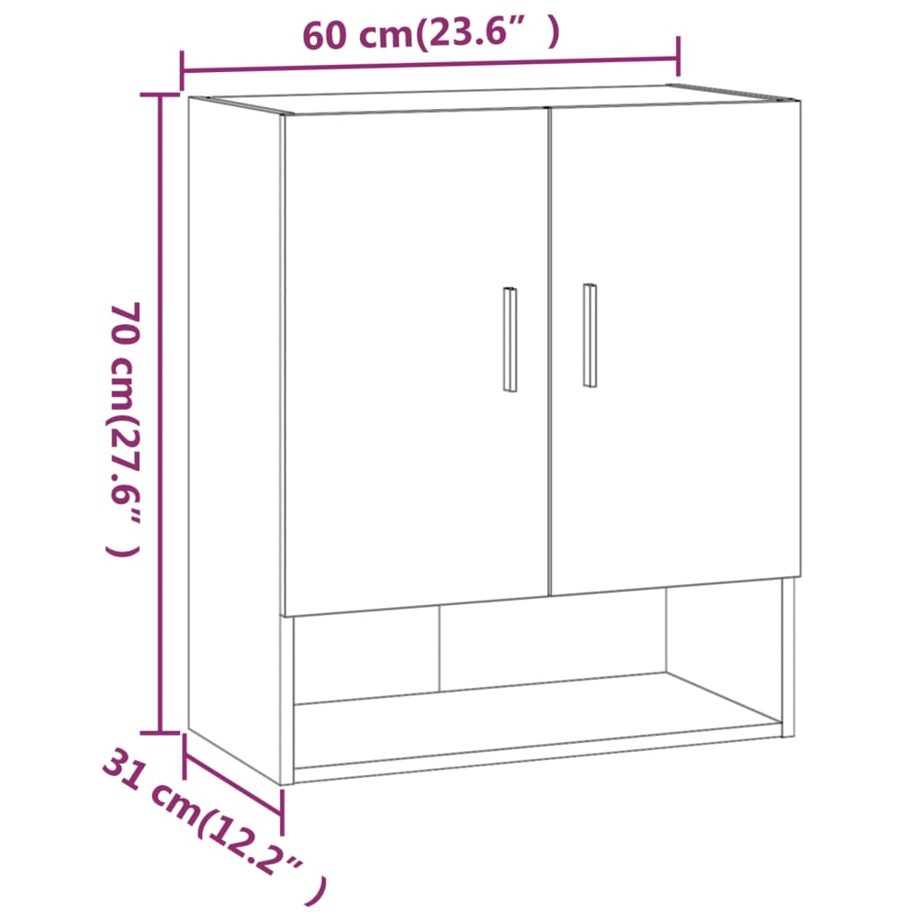 Armadietto a Muro Rovere Fumo 60x31x70 cm in Legno Multistrato - homemem39