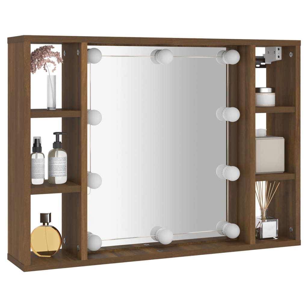 Mobile a Specchio con LED Rovere Marrone 76x15x55 cm - homemem39