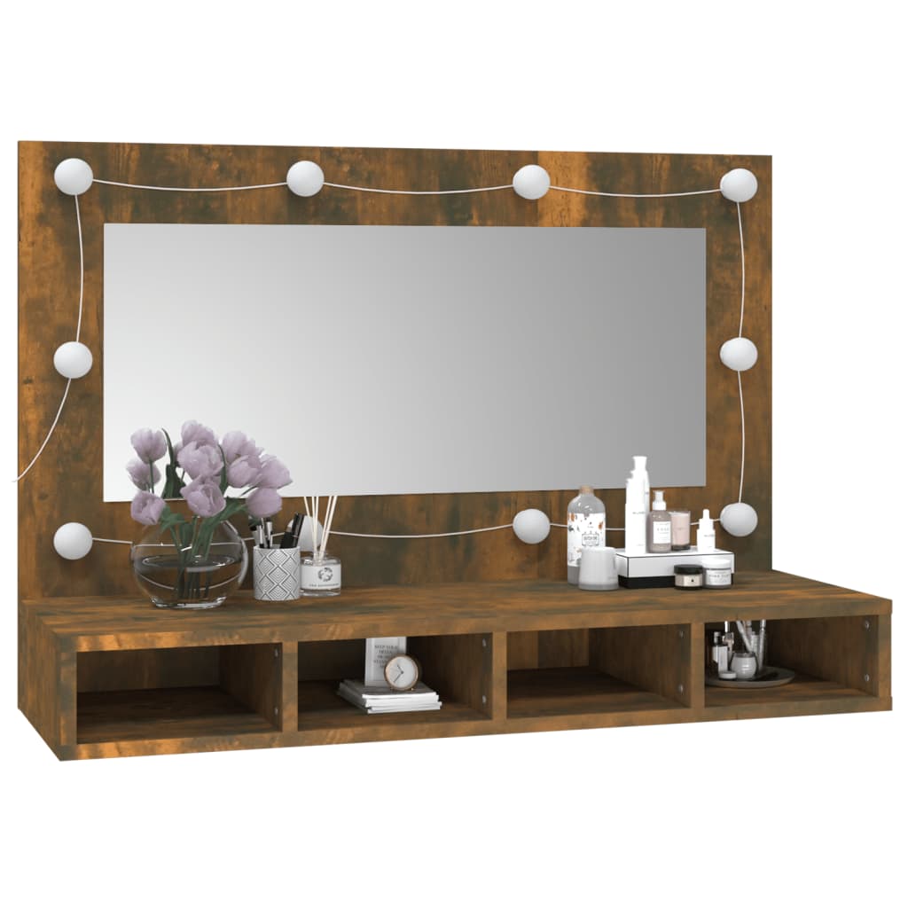 Mobile a Specchio con LED Rovere Fumo 90x31,5x62 cm | homemem39