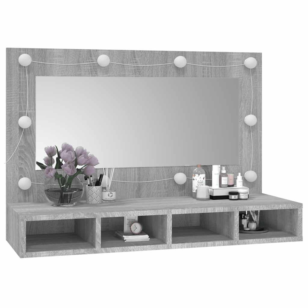 Mobile a Specchio con LED Grigio Sonoma 90x31,5x62 cm | homemem39