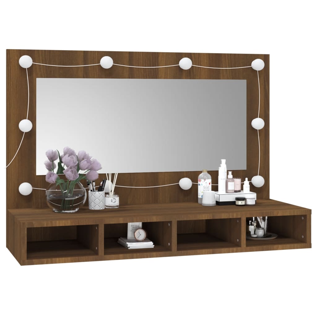 Mobile a Specchio con LED Rovere Marrone 90x31,5x62 cm | homemem39