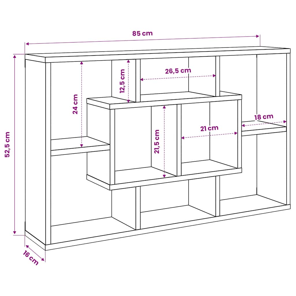 Mensola a Muro Rovere Fumo 85x16x52,5 cm in Legno Multistrato | homemem39