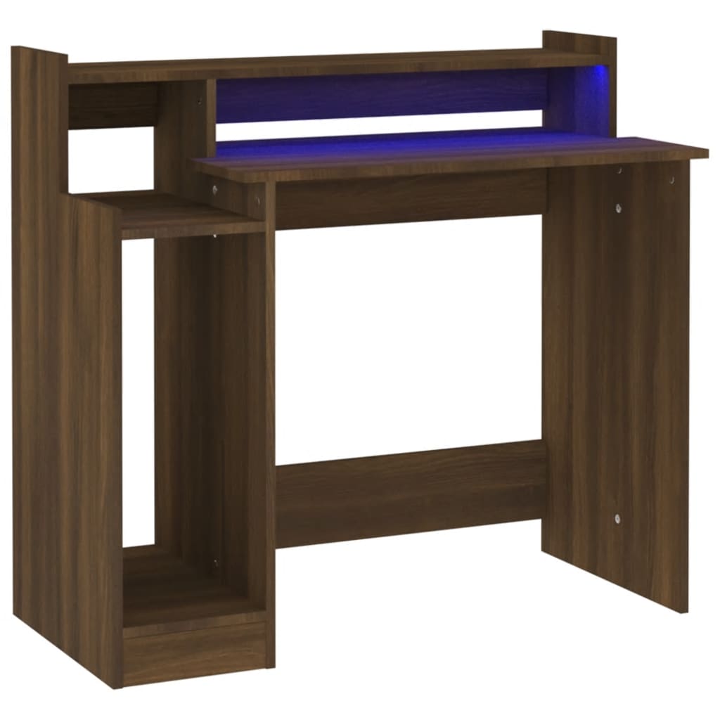 Scrivania con Luci LED Marrone Rovere 97x45x90cm in Multistrato - homemem39
