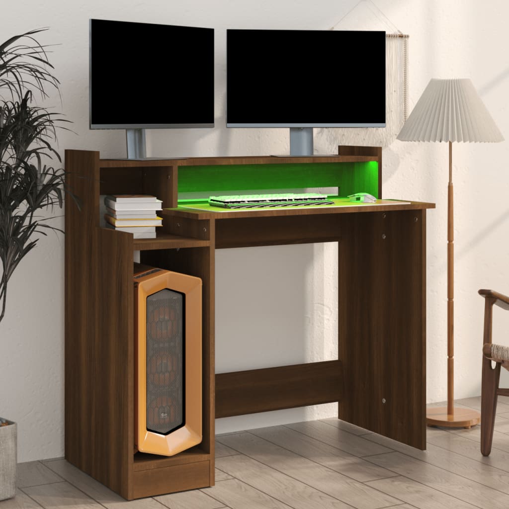 Scrivania con Luci LED Marrone Rovere 97x45x90cm in Multistrato - homemem39