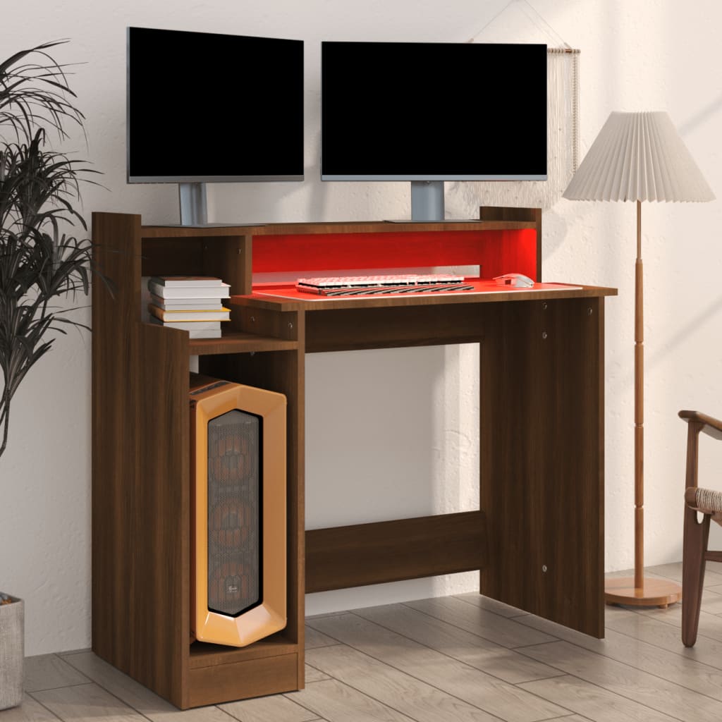 Scrivania con Luci LED Marrone Rovere 97x45x90cm in Multistrato - homemem39
