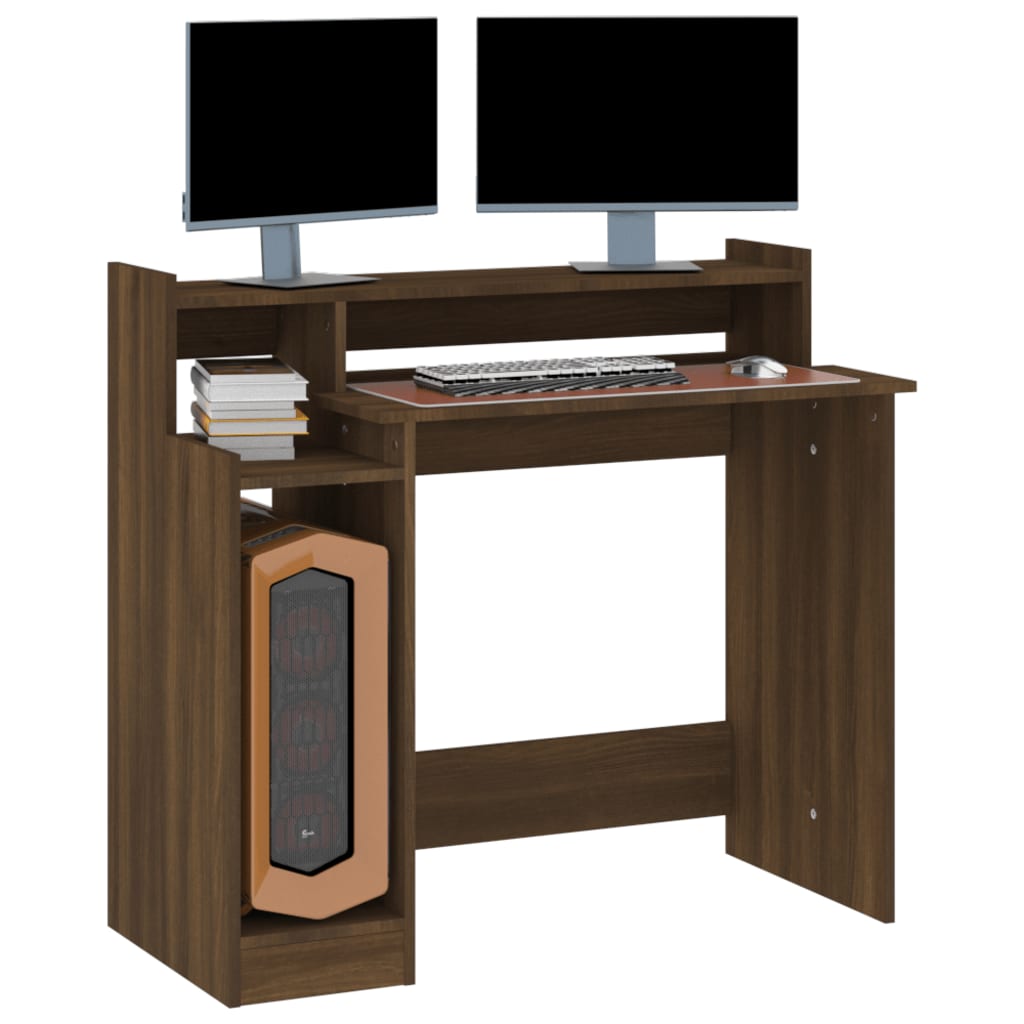 Scrivania con Luci LED Marrone Rovere 97x45x90cm in Multistrato - homemem39