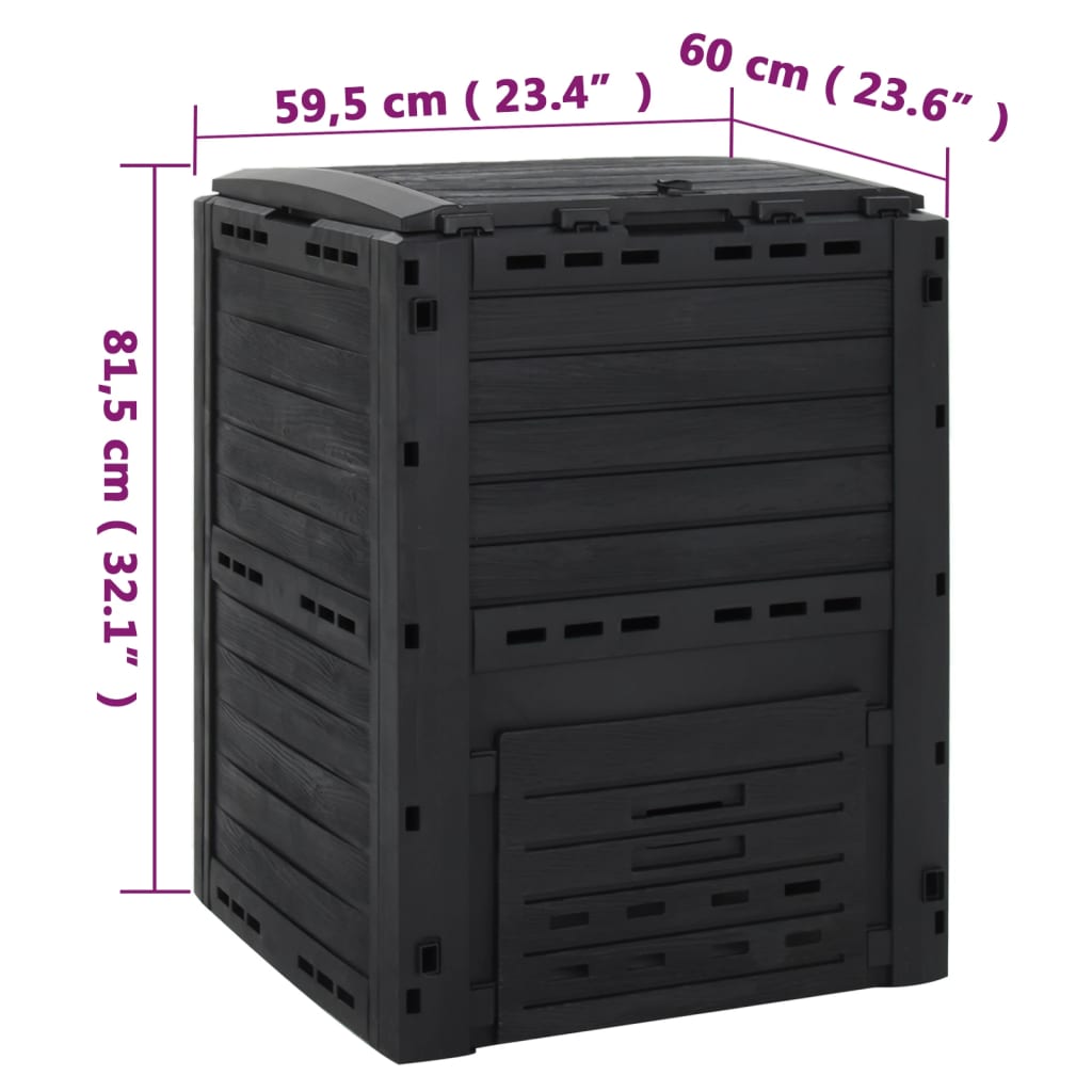 Compostiera da Giardino Nera 280 L in Polipropilene | homemem39