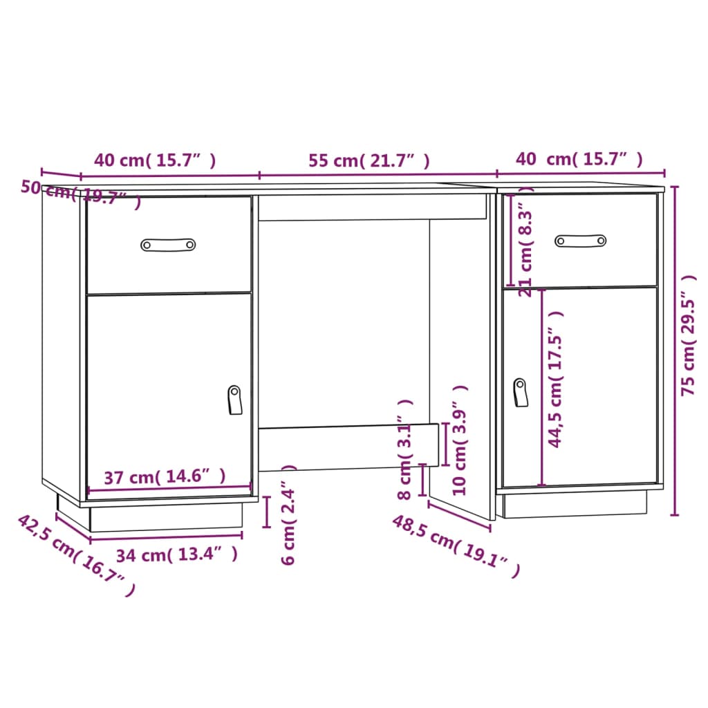 Scrivania con Armadietti ambra 135x50x75cm Legno Massello Pino - homemem39