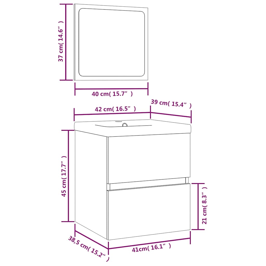 Mobile da Bagno con Lavabo e Specchio Rovere Fumo | homemem39
