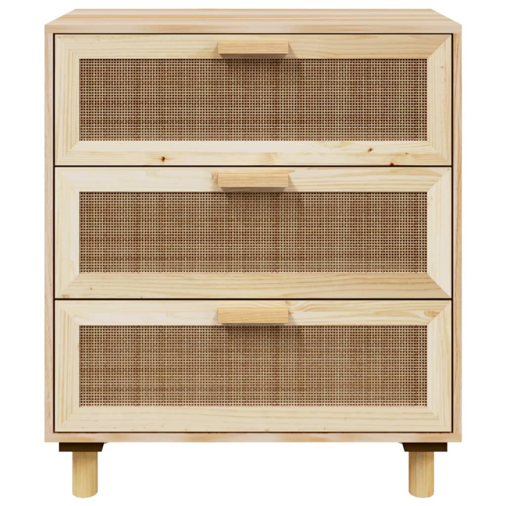 Credenza Marrone 60x30x70cm Legno Massello Pino Rattan Naturale - homemem39