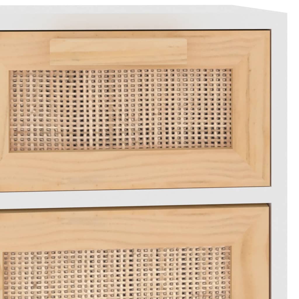 Credenza Bianca 60x30x75 cm Legno Massello Pino Rattan Naturale - homemem39