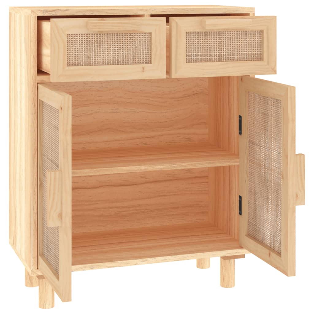 Credenza Marrone 60x30x75cm Legno Massello Pino Rattan Naturale - homemem39