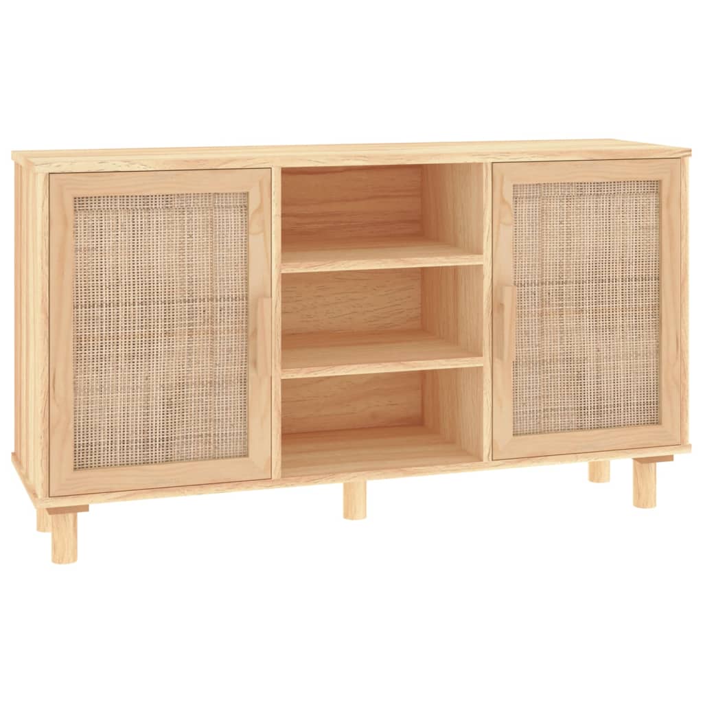 Credenza Marrone 105x30x60cm Massello di Pino e Rattan Naturale - homemem39