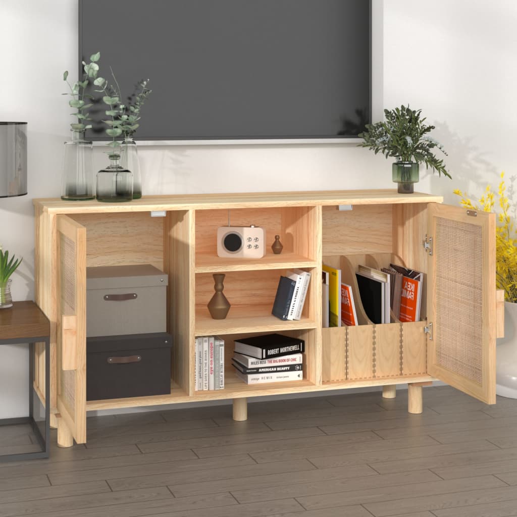 Credenza Marrone 105x30x60cm Massello di Pino e Rattan Naturale - homemem39