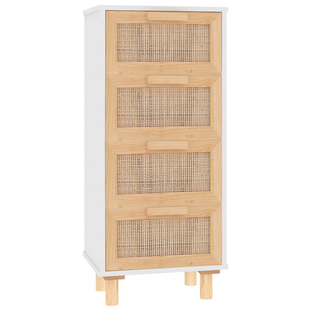 Credenza Bianca 40x30x90cm Legno Massello Pino Rattan Naturale - homemem39