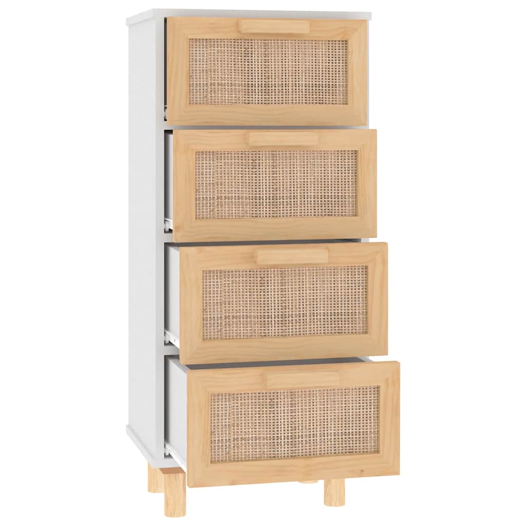 Credenza Bianca 40x30x90cm Legno Massello Pino Rattan Naturale - homemem39