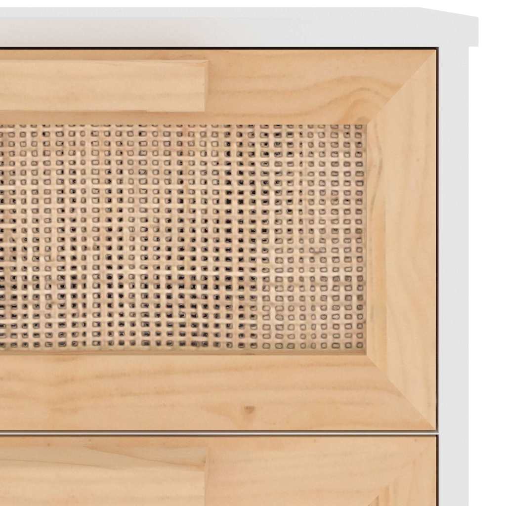 Credenza Bianca 40x30x90cm Legno Massello Pino Rattan Naturale - homemem39