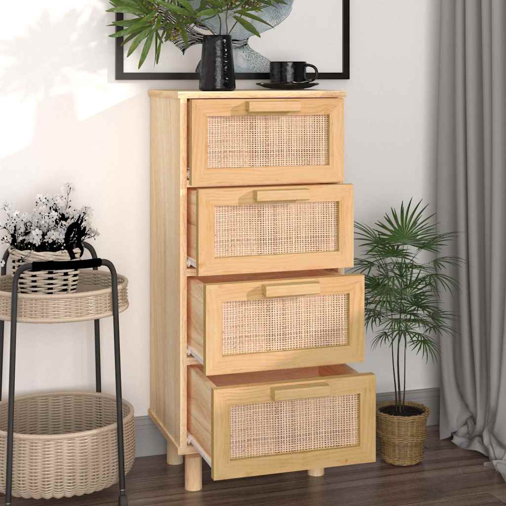 Credenza Marrone 40x30x90cm Legno Massello Pino Rattan Naturale - homemem39