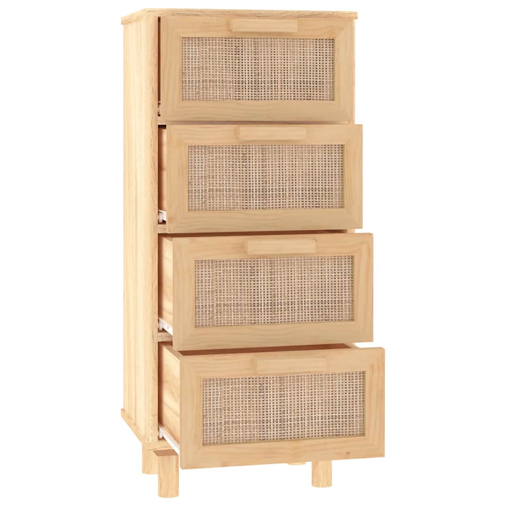 Credenza Marrone 40x30x90cm Legno Massello Pino Rattan Naturale - homemem39