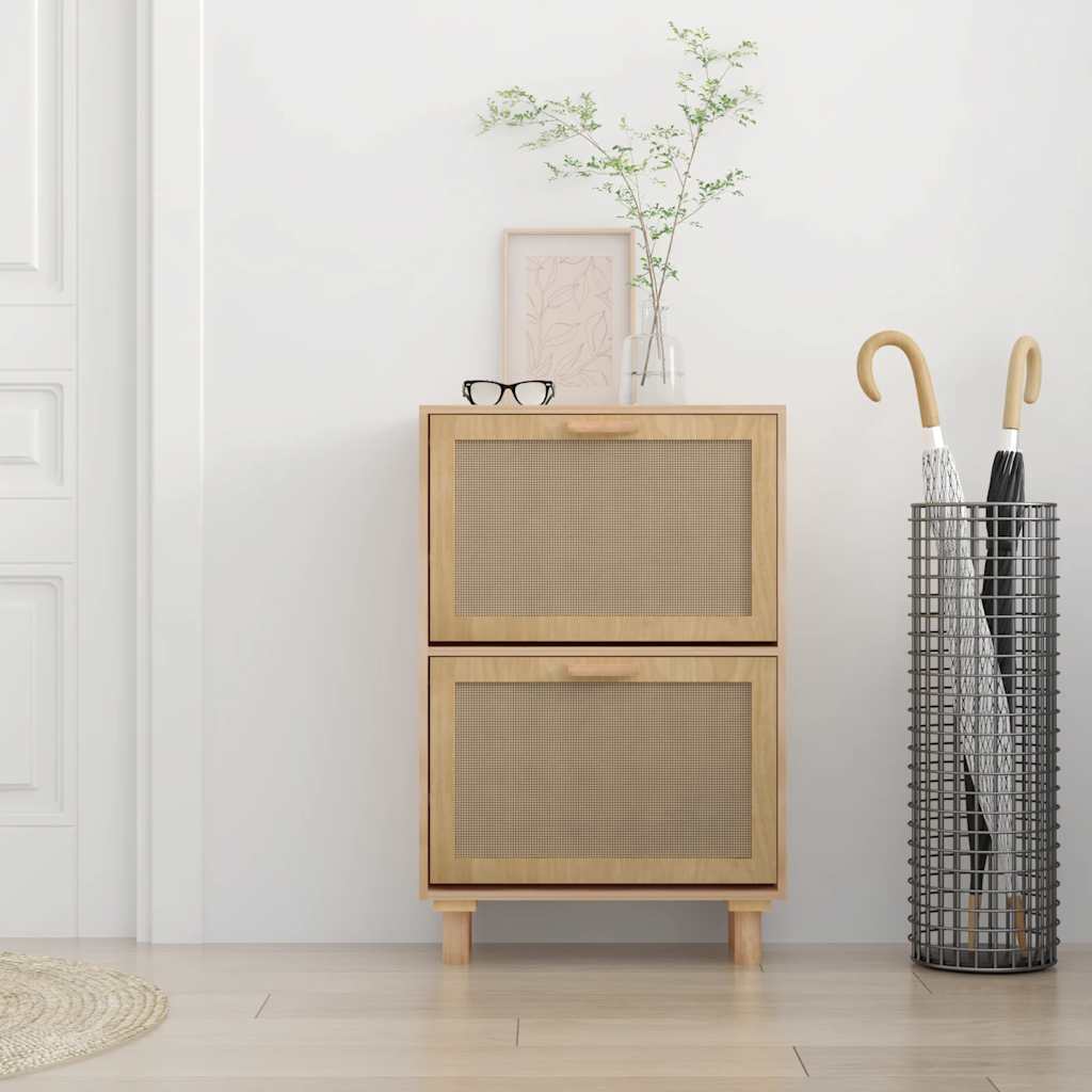 Scarpiera Marrone52x25x80cm Legno Multistrato e Rattan Naturale - homemem39