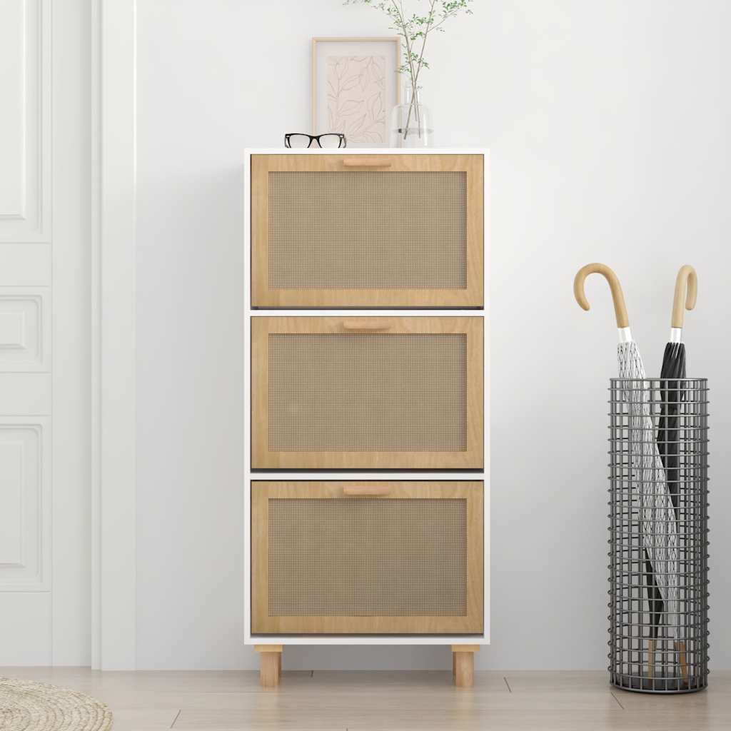 Scarpiera Bianca52x25x115cm Legno Multistrato e Rattan Naturale - homemem39
