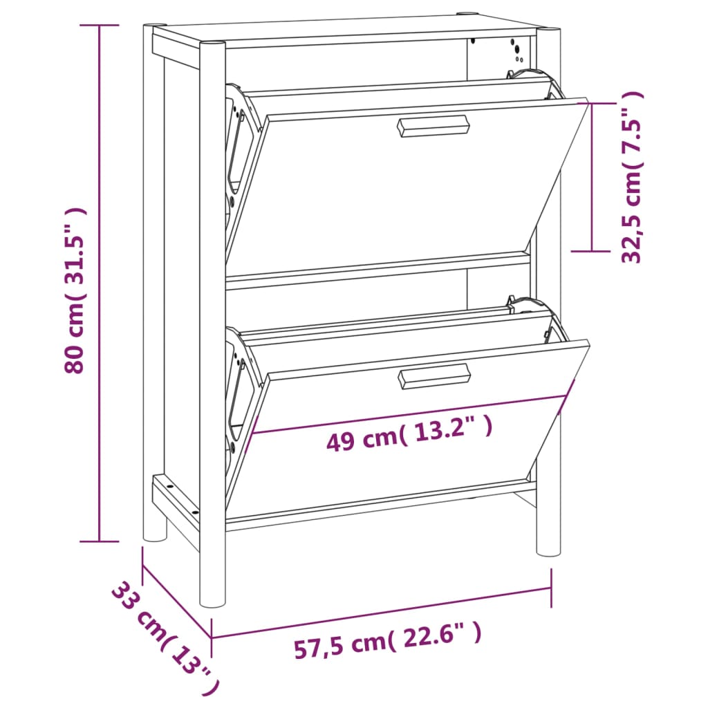 Scarpiera Bianca 57,5x33x80 cm in Legno Multistrato - homemem39