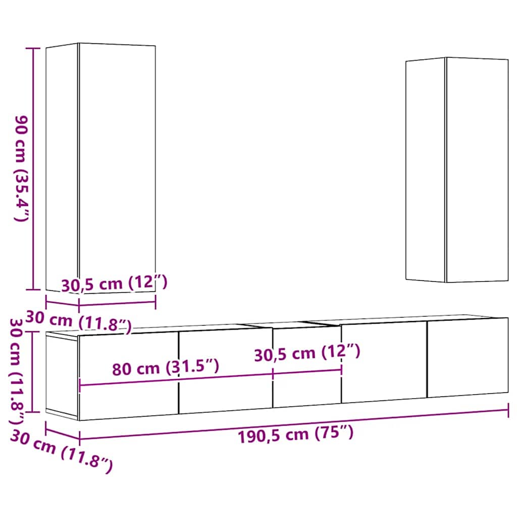 Set di Mobili Porta TV 5 pz Bianco in Legno Multistrato