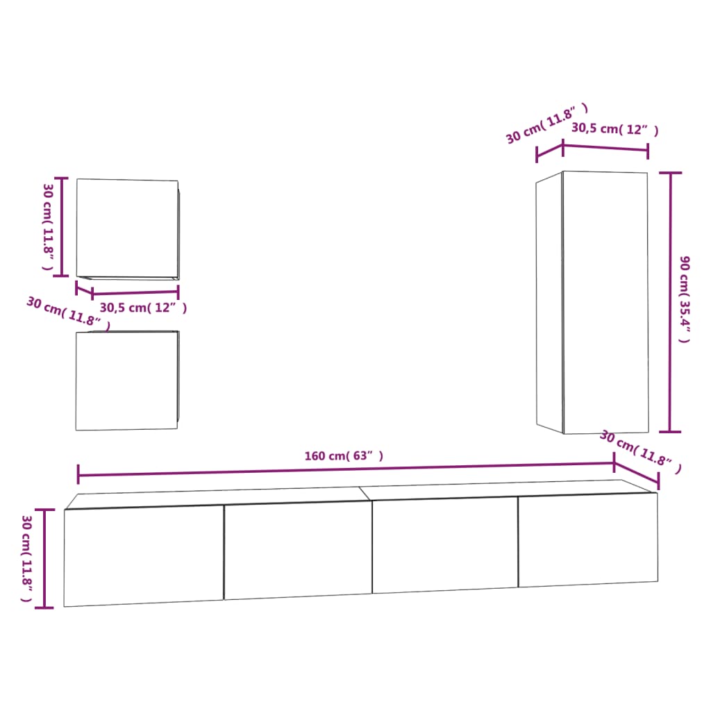 Set di Mobili Porta TV 5 pz Bianco in Legno Multistrato | homemem39