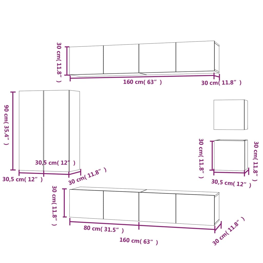 Set Mobili Porta TV 8pz Bianco in Legno Multistrato | homemem39