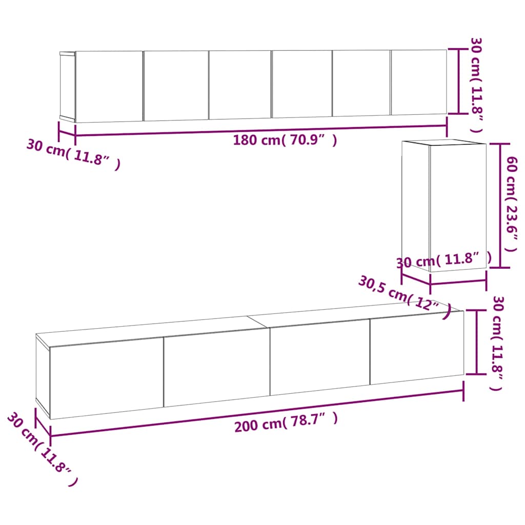 Set di Mobili Porta TV 6 pz Bianco in Legno Multistrato