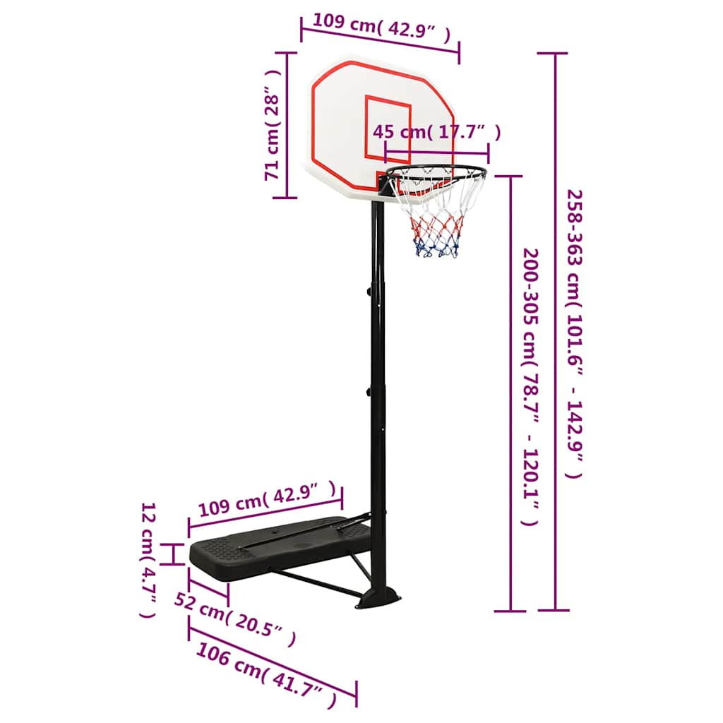 Supporto per Pallacanestro Bianco 258-363 cm Polietilene - homemem39