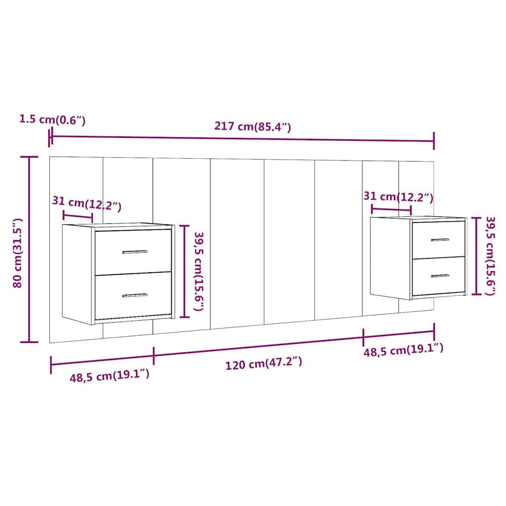 Testiera Letto con Comodini in Legno Multistrato Rovere Sonoma
