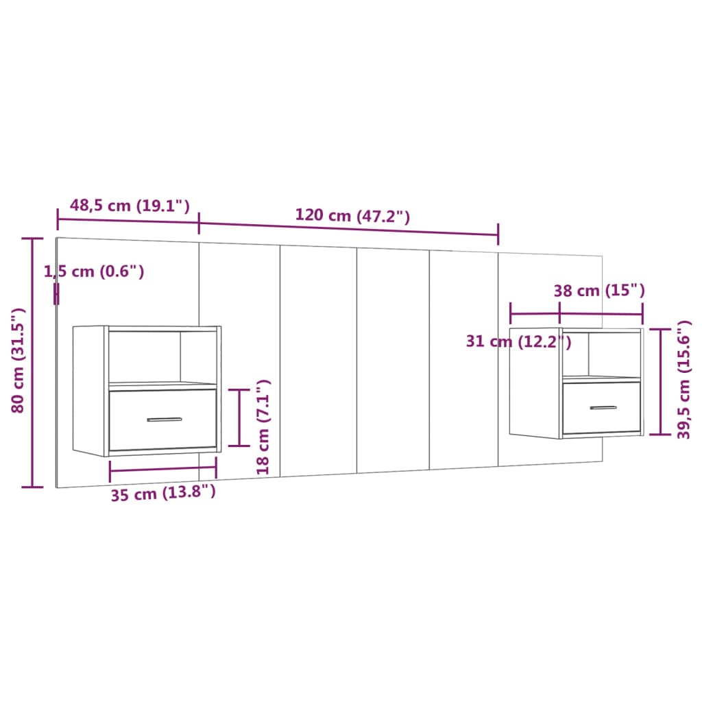 Testiera Letto con Comodini in Legno Multistrato Rovere Sonoma | homemem39