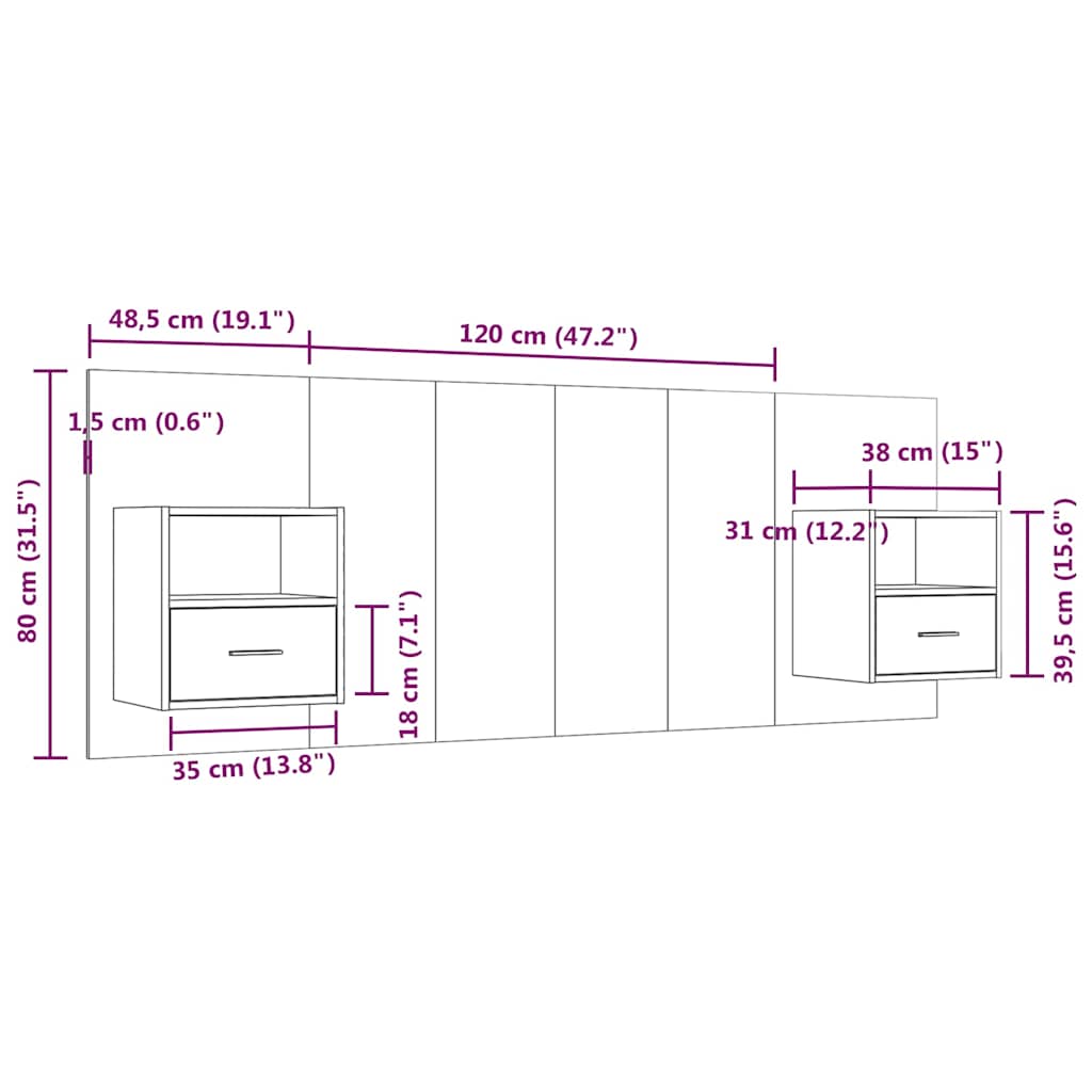 Testiera Letto con Comodini in Legno Multistrato Grigio Sonoma