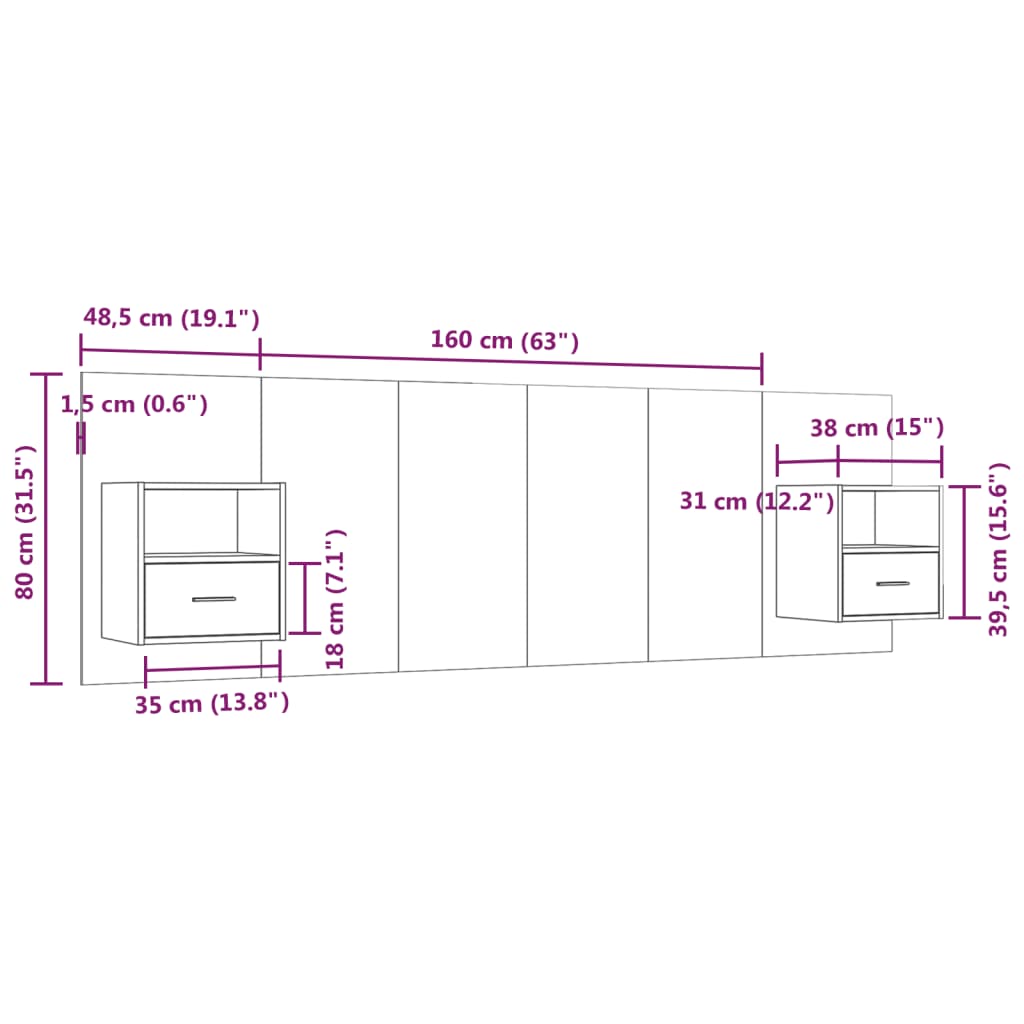 Testiera Letto con Comodini in Legno Multistrato Rovere Sonoma | homemem39